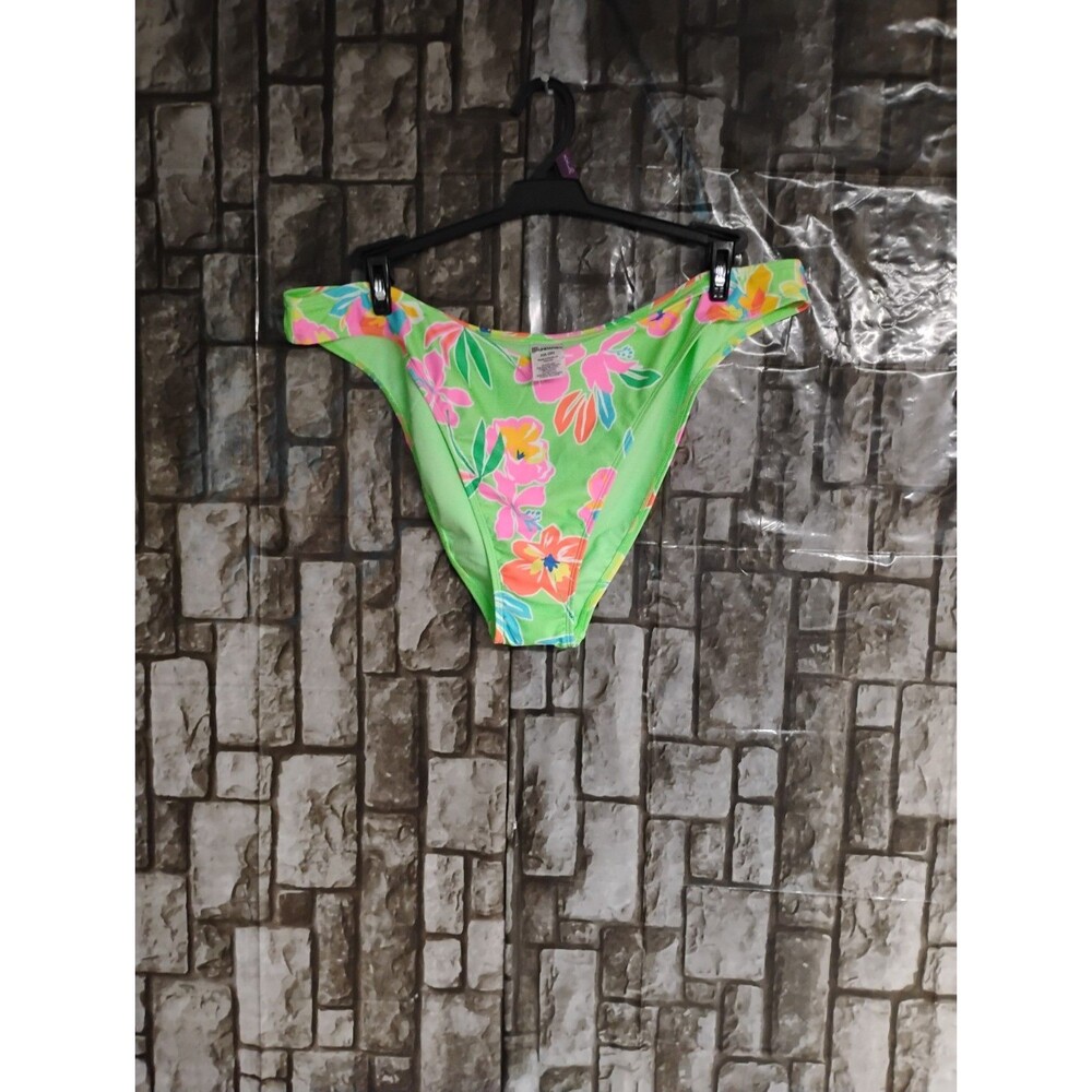 No Boundaries XXL (20) Bright Neon Green Floral Cheeky Bikini Swimsuit Bottoms